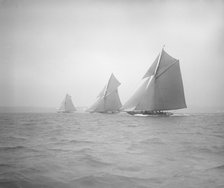 The  racing cutters 'Sonya', 'Onda' and 'Carina', 1911. Creator: Kirk & Sons of Cowes.