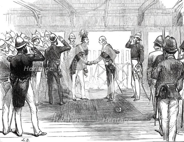 Return of the Prince of Wales from India: the Governor of Bombay...on board the Serapis...1876. Creator: Unknown.