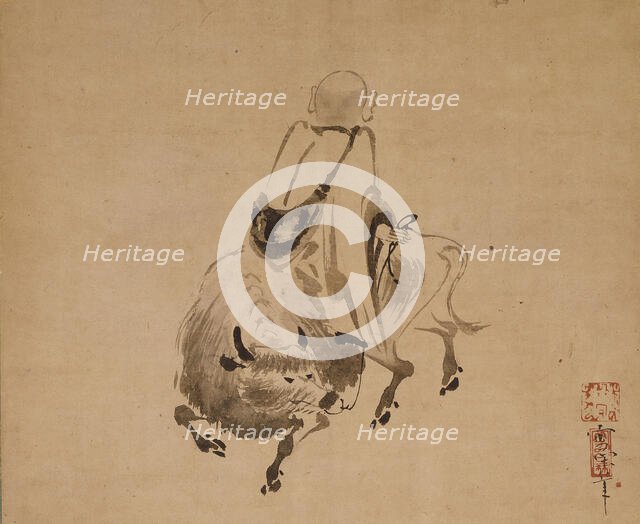 Monk Riding Backward on an Ox, 16th century. Creator: Sekkan.