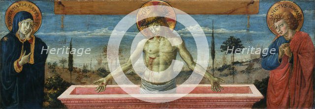 Man of Sorrows between Virgin and Saint John the Evangelist, 1469-1474 . Creator: Gozzoli, Benozzo (ca 1420-1497).