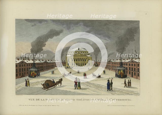 Vue de la place et du grand théâtre de l'opéra à Saint-Pétersbourg, 1817-1824. Creator: Courvoisier-Voisin, Henri (1757-1830).