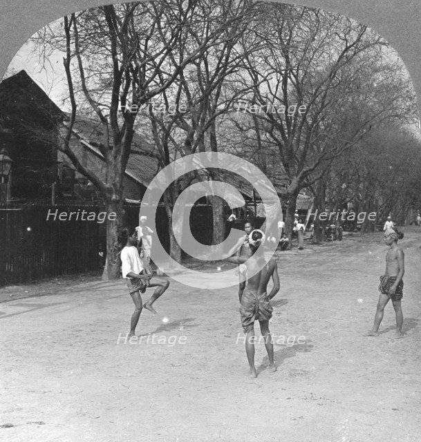 A native ball game in Burma, 1908. Artist: Stereo Travel Co