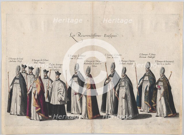 Plate 12: Members of the clergy marching in the funeral procession of Archduke Albert of A..., 1623. Creator: Cornelis Galle I.