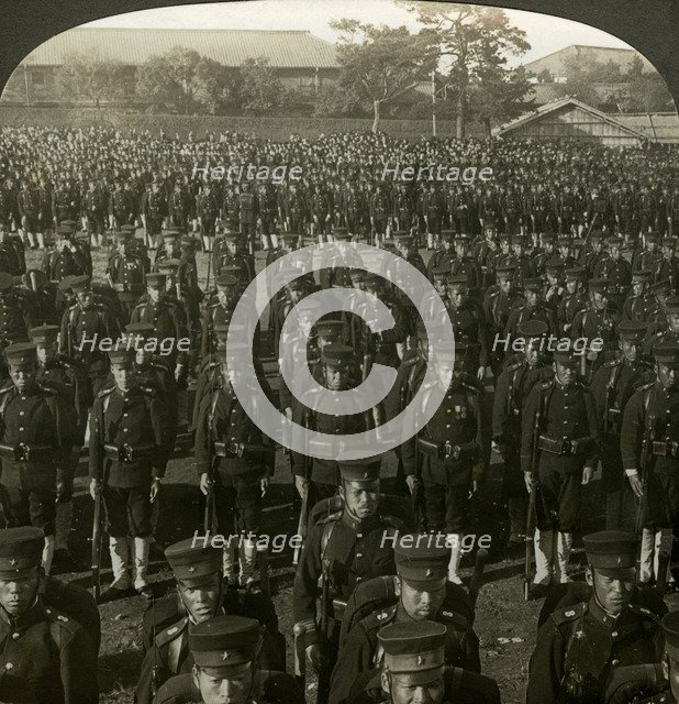 Japanese infantry at the Emperor's birthday review, Tokyo, Japan.Artist: Excelsior Stereoscopic Tours