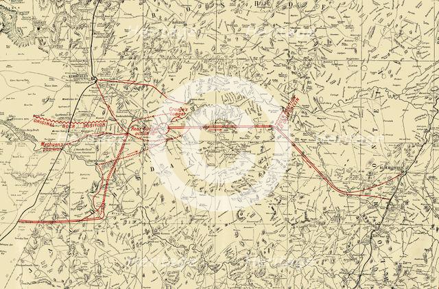 'Map Illustrating the Movements for the Relief of Kimberley and the Capture of Bloemfontein', 1900. Creator: Unknown.