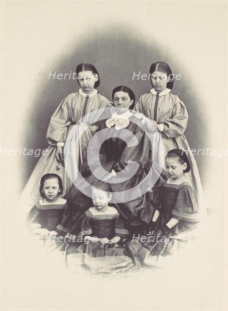 [Portrait of a Seated Woman Surrounded by Five Girls, Seated and Standing], 1850s-60s. Creator: Franz Antoine.