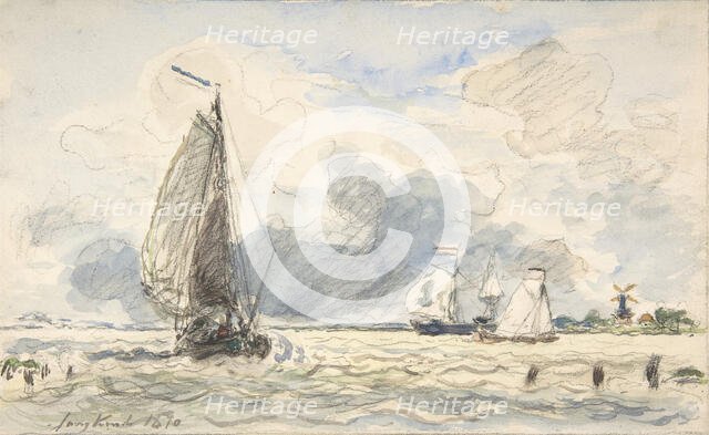 Dutch Fishing Boats, Verso: Sketches of Boats, 1870. Creator: Johan Barthold Jongkind.