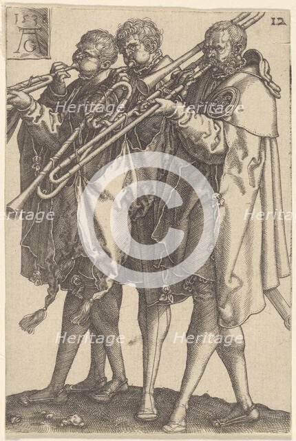 Three Trombonists, 1538. Creator: Aldegrever, Heinrich (1502-1560).