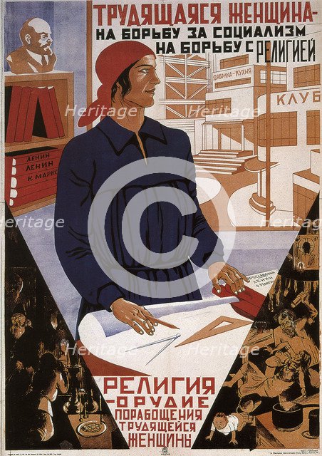Working woman in the struggle for socialism, struggle against religion, 1931. Artist: Klinch (Petrushansky), Boris Grigoryevich (1892-1946)