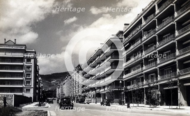 Overview of Mandri street in Barcelona, with new housing buildings, 1950s.