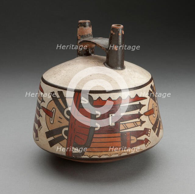 Double Spout Vessel Depicting Costumed Ritual Performers, 180 B.C./A.D. 500. Creator: Unknown.