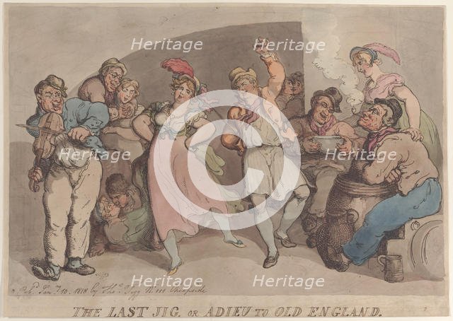 The Last Jig or Adieu to Old England, January 10, 1818., January 10, 1818. Creator: Thomas Rowlandson.