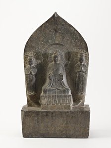 Seated Buddha (Shakyamuni) with standing bodhisattvas, Period of Division, Dated 549 CE. Creator: Unknown.