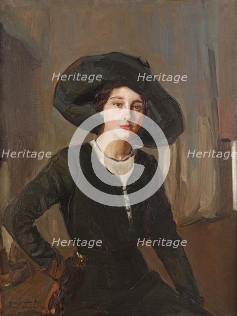 Elena in Black Hat, 1910. Creator: Sorolla y Bastida, Joaquín (1863-1923).