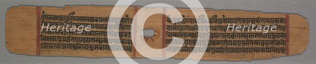 Jain Monk Holding a Flower Venerated by a Royal Follower, colophon page from a Story…, 1279. Creator: Devachandra (Indian).