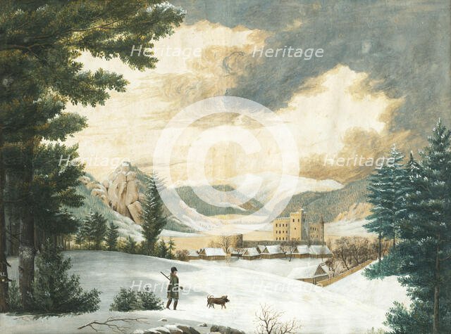 Winter landscape with a hunter, 1824. Creator: Unknown.