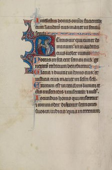 Initial B: A Man Distributing Bread; Bute Psalter, text and illumination about 1285. Creator: Bute Master.