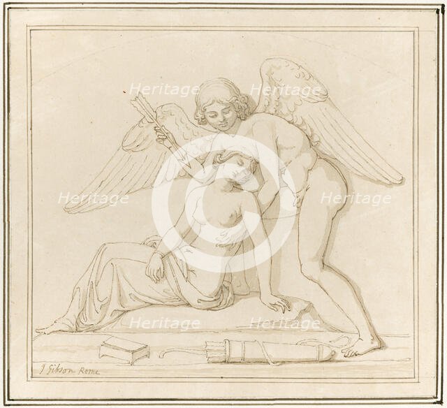 Cupid waking Psyche by piercing her with an arrow, c1820s. Creator: John Gibson.