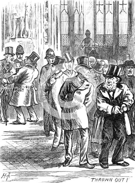 Admission to the Strangers' Gallery of the House of Commons: thrown out!, 1881. Creator: Unknown.