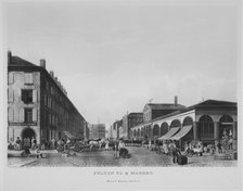 Fulton Street & Market, New York (The Bennett View of Fulton Street), 1834. Creator: William James Bennett.