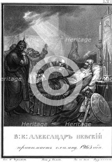 The Consecration to the Great Schema by Alexander Nevsky (From Illustrated Karamzin), 1836. Artist: Chorikov, Boris Artemyevich (1802-1866)