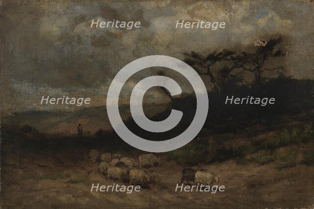 Untitled (shepherd with sheep), 1877. Creator: Edward Mitchell Bannister.