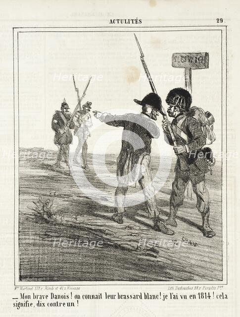 Mon brave Danois! On connait leur brassard blanc. Je l'ai vu en 1814! Cela signifie dix..., 1864. Creator: Cham.