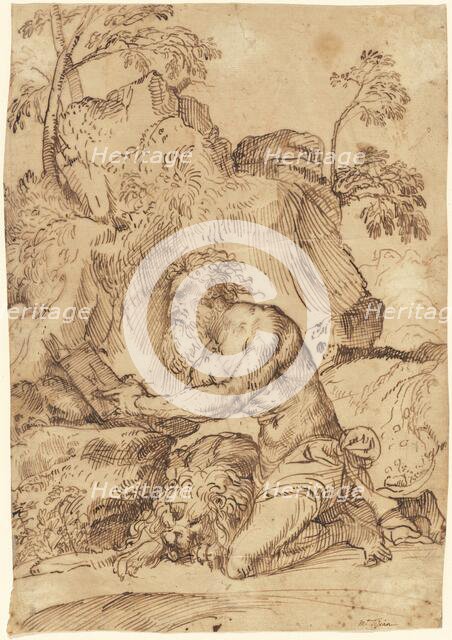 Saint Jerome Reading in the Wilderness, 1520/1525. Creator: Domenico Campagnola.