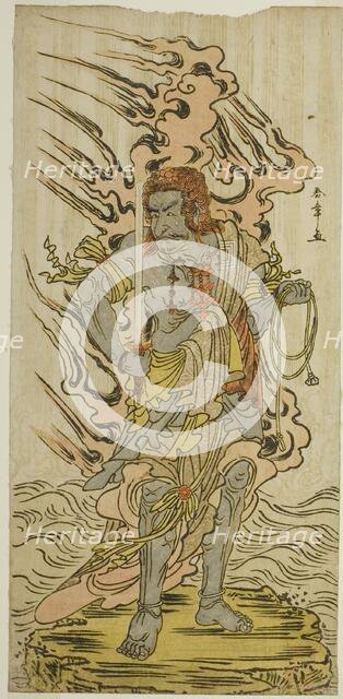 The Actor Ichikawa Danjuro V as a Stone Image of Fudo Myoo in the Play Kitekaeru...n, c. 1780. Creator: Shunsho.