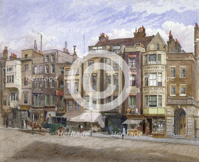 View of commercial premises in the Strand, Westminster, London, 1881.    Artist: John Crowther