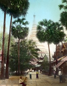 Street leading towards the Shwedagon Pagoda, Rangoon, Burma, late 19th or early 20th century. Artist: Unknown