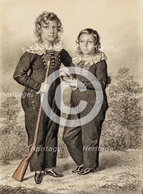 Portrait of Alexander and Alexei Dondukov-Korsakov, End of 1820s-Early 1830s. Creator: Hampeln, Carl, von (1794-after 1880).