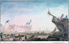 'Launching a Ship at Brest', c1750-1810. Artist: Nicolas Marie Ozanne