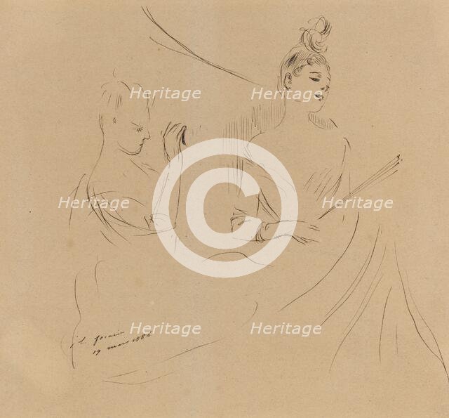 Two Ladies in a Loge, 1886. Creator: Jean Louis Forain.