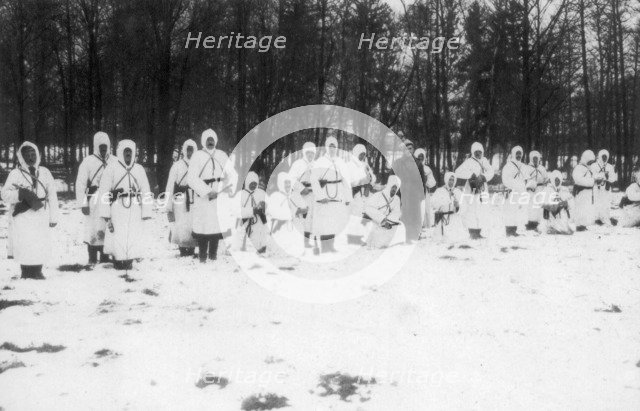 Russian soldiers in winter uniform, Galician front, Poland, World War I, December 1914.Artist: Stuff