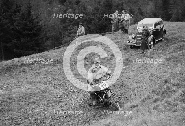 347 cc Ariel of F Gooding competing in the MCC Edinburgh Trial, Roxburghshire, Scotland, 1938. Artist: Bill Brunell.