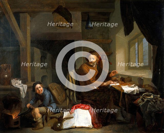 An alchemist making gold, 1665. Creator: Hendrick Heerschop.