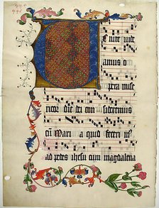Manuscript Leaf with the Initial V, from an Antiphonary, German, ca. 1425-50. Creator: Unknown.