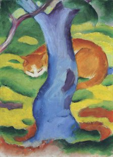 Children's Picture (Cat Behind A Tree), 1910-1911. Creator: Marc, Franz (1880-1916)