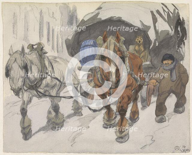 Covered wagon with two horses, 1914. Creator: Alfred Ost.