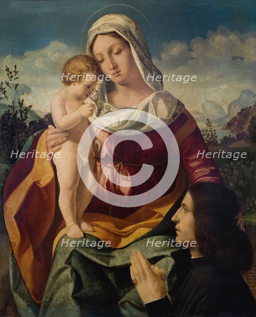 Virgin and child with a Donor, 1504. Artist: Previtali, Andrea (ca 1480-1528)