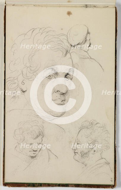 (Untitled, Four Studies of a Man's Head), between 1820 and 1848. Creator: Thomas Cole.