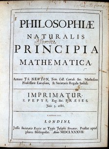 Title page of Newton's Philosophiae Naturalis Principia Mathematica, 1687. Artist: Unknown