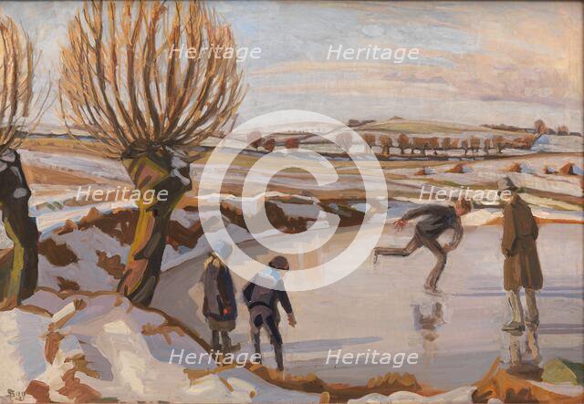 Winter has come, landscape with skating rink, 1919-1921. Creator: Fritz Syberg.