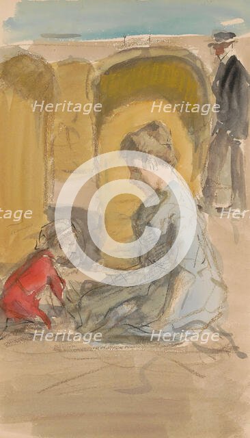 Woman with a child on the beach, 1881-1927. Creator: Johan Antonie de Jonge.