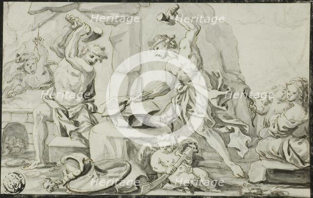 Vulcan Making Arms for Achilles, while Venus and Cupid Look On, n.d. Creator: Abraham Drentwett.