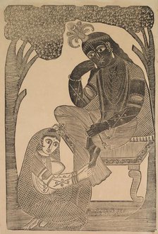 Radha Stroking Krishna's Feet, 1800s. Creator: Shri Gobinda Chandra Roy.