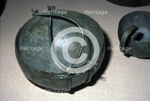 Celtic bronze kettle with double handles, Unternack, Bavaria, Halstatt period, 750-600 BC. Artist: Unknown.