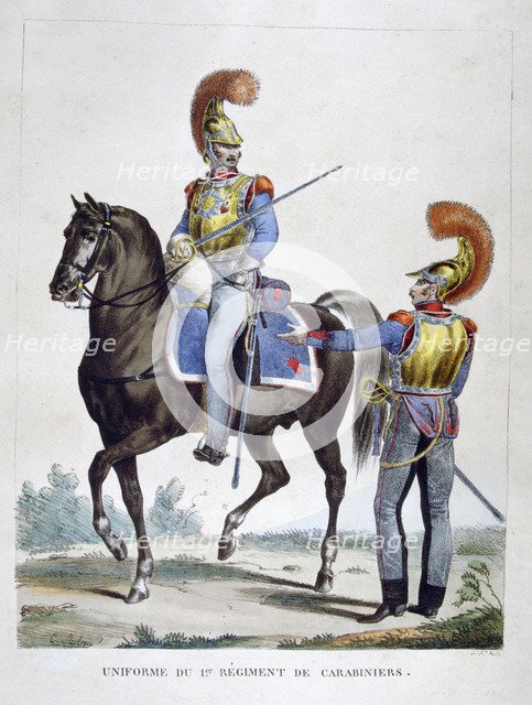 Uniform of the 1st Regiment of Carabiniers, France, 1823.  Artist: Charles Etienne Pierre Motte