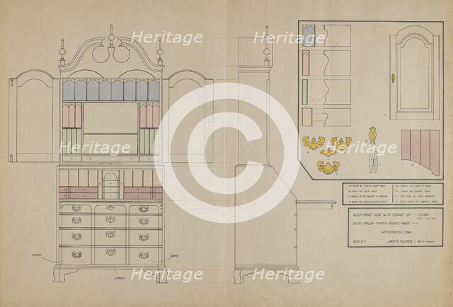 Block Front Desk with Cabinet Top, 1935/1942. Creator: Jack Bochner.
